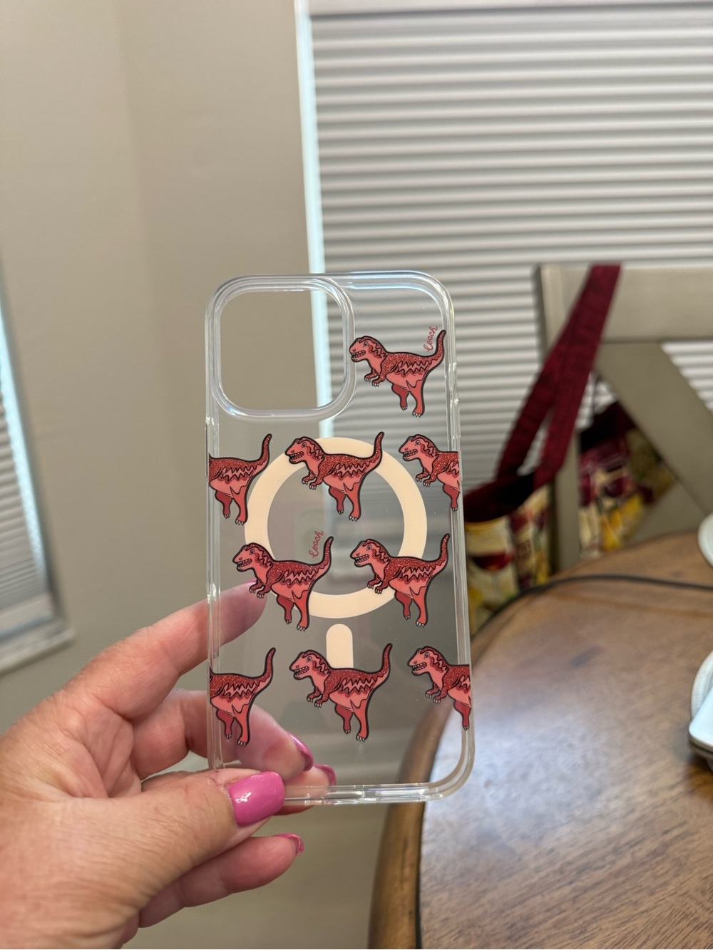 Coach Clear Phone Case with Coarl color Dinosaur Print
